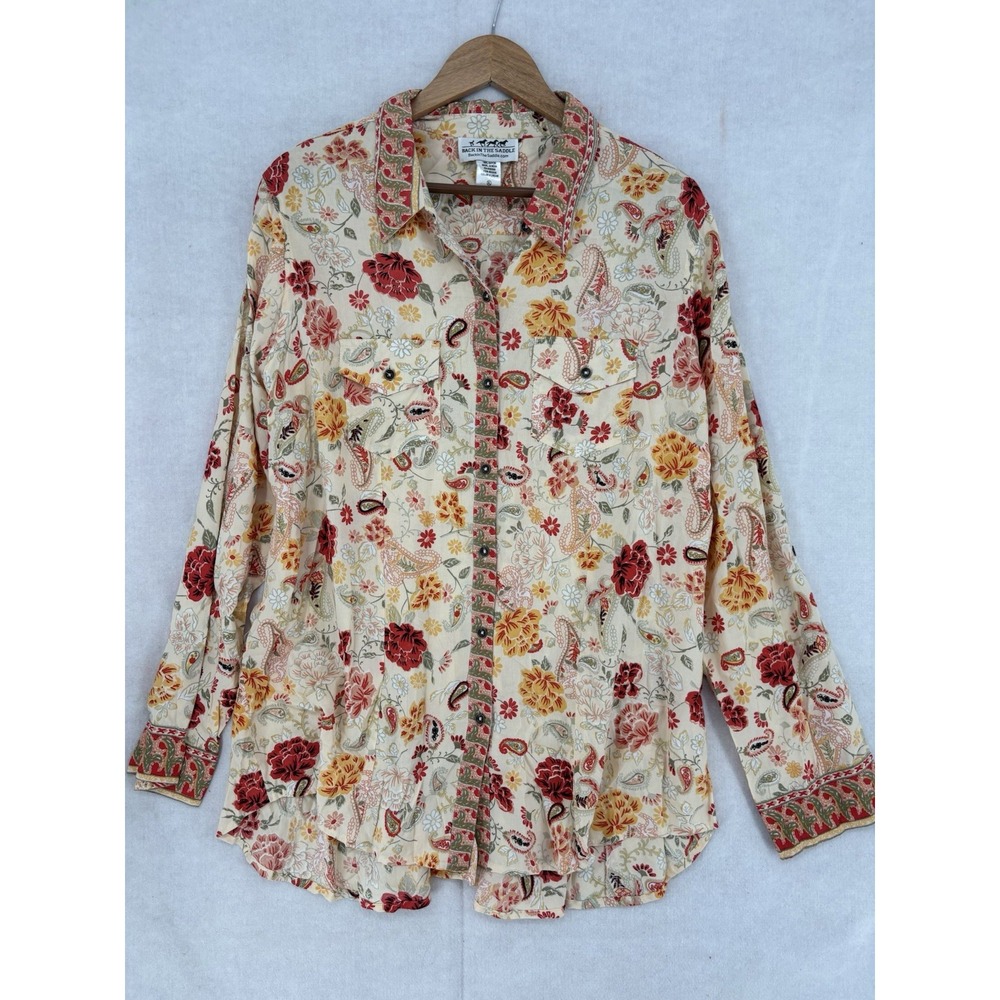 Back In The Saddle Button Up Blouse XL Floral Boho Chic Western Rodeo